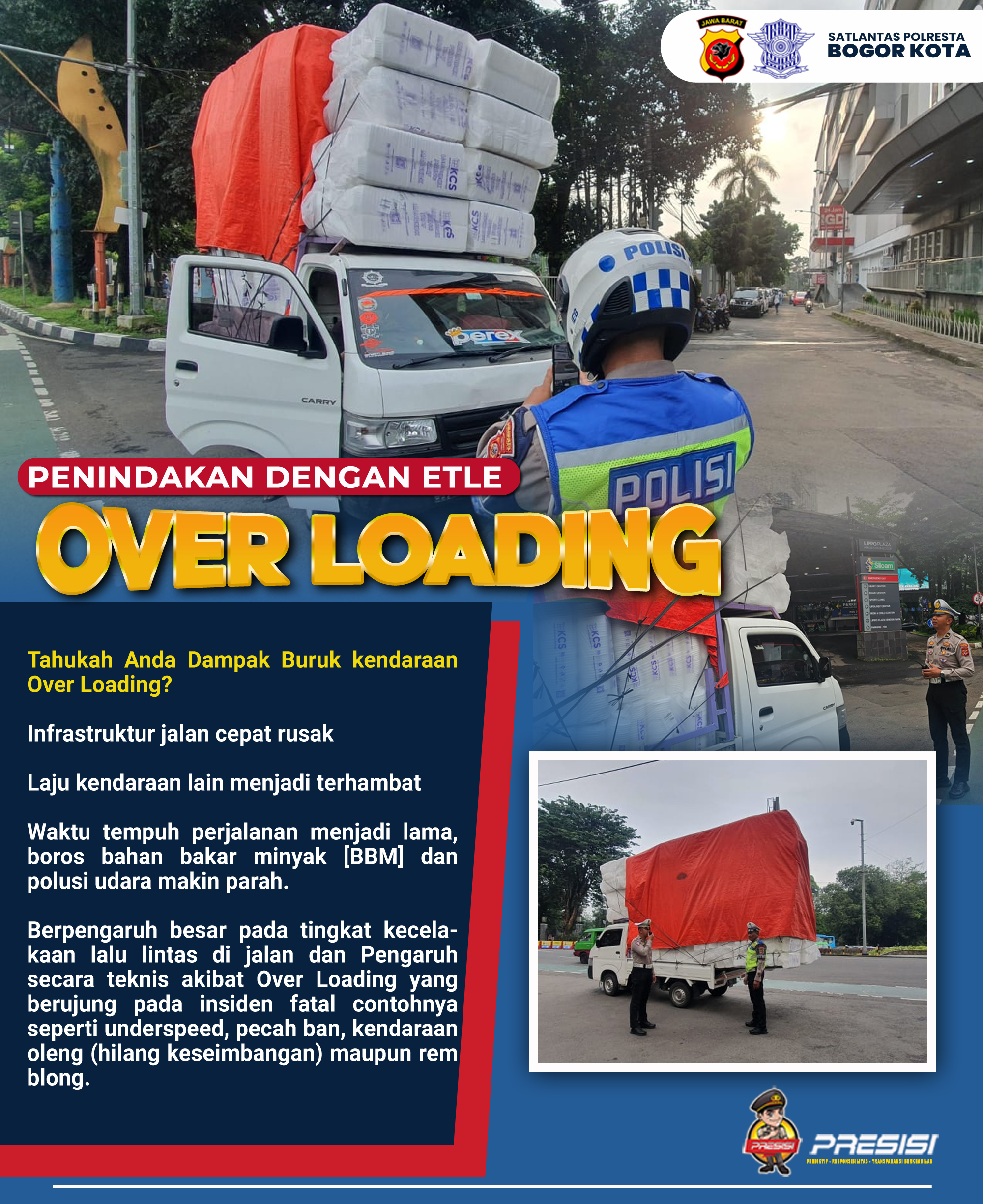 Satlantas Polresta Bogor Tindak Kendaraan Overloading