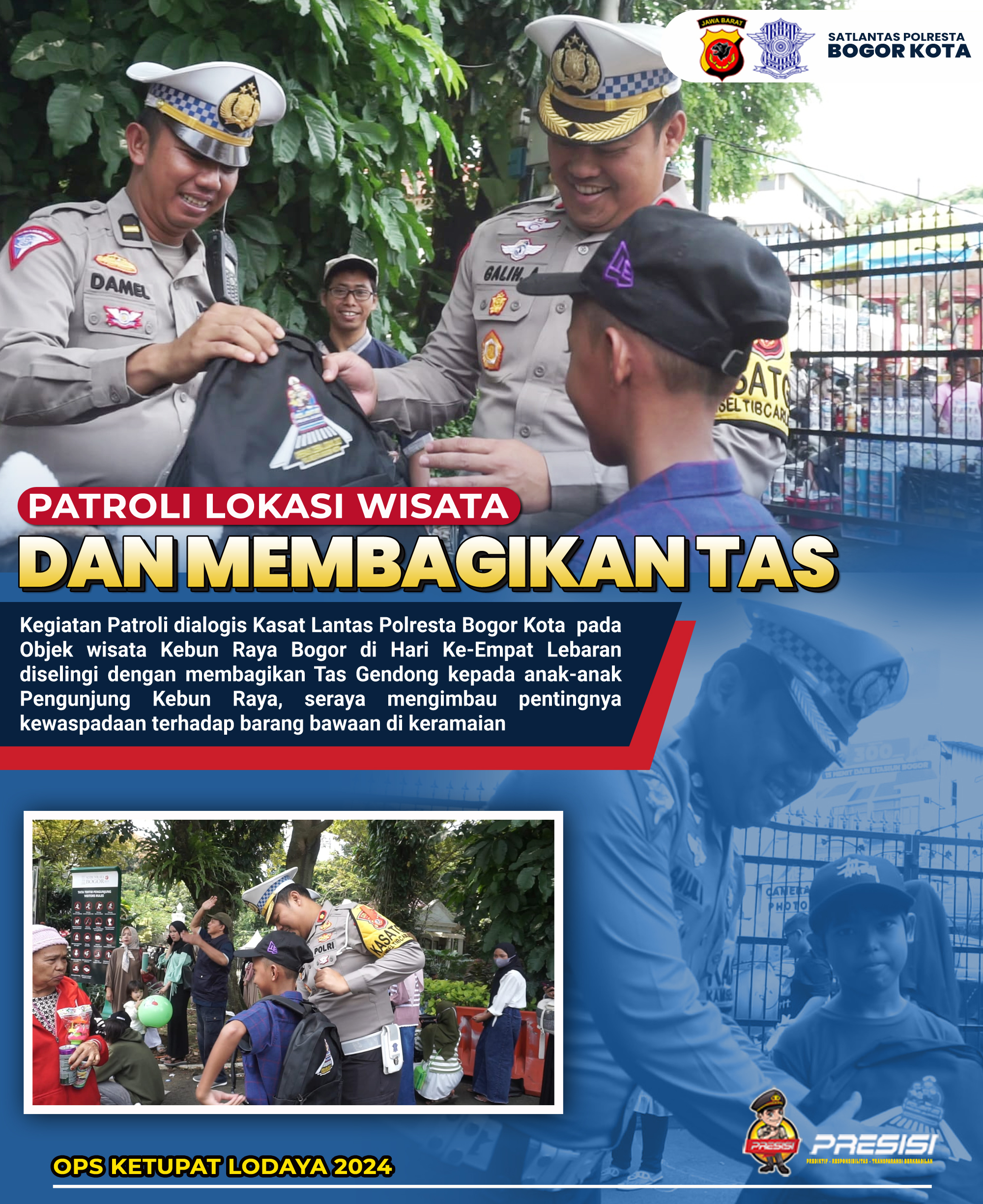 Patroli Dialogis Kasatlantas Polresta Bogor Kota, Seraya Bagikan Tas Gendong Kepada Wisatawan KRB
